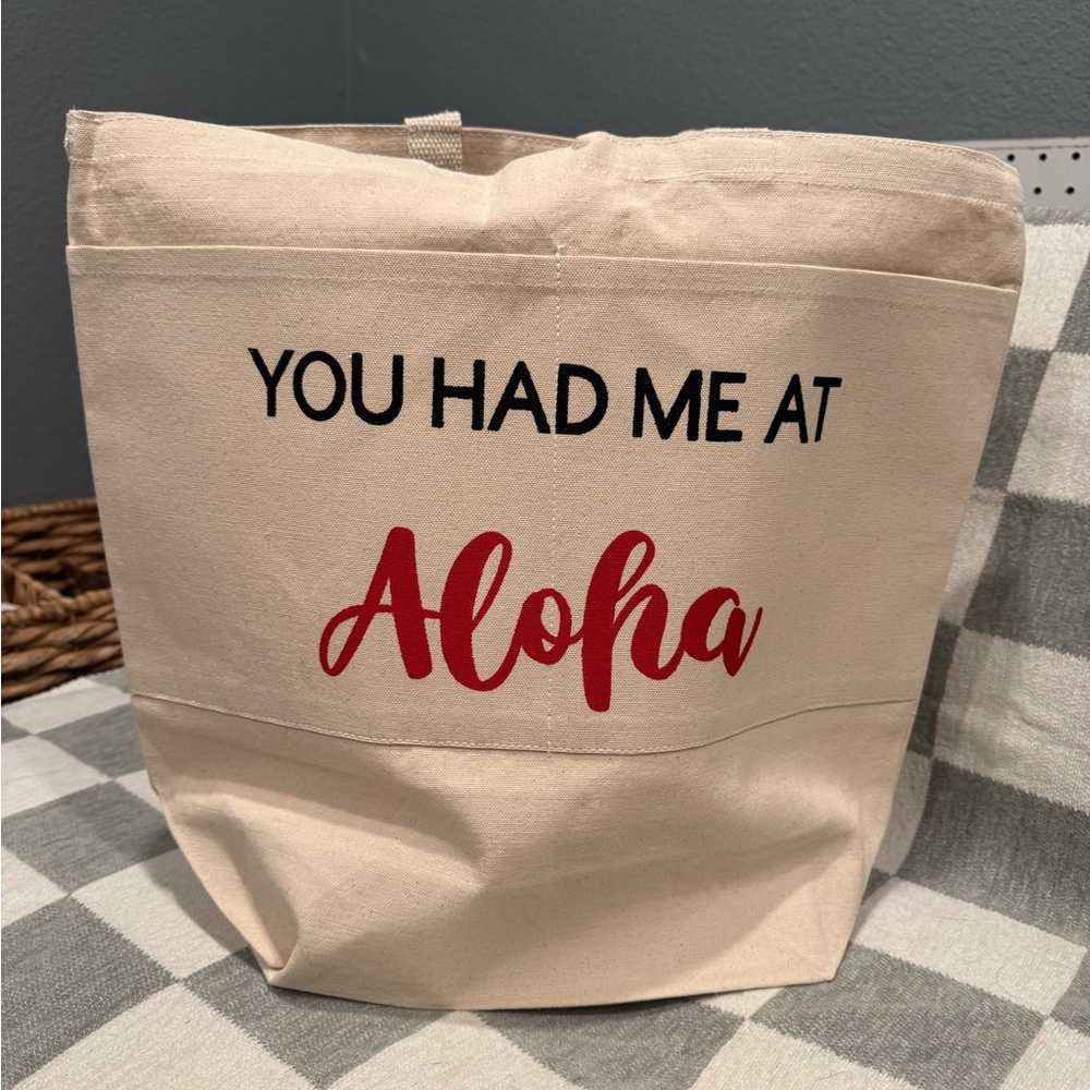 Aloha Canvas Tote Bag - Cream and Red